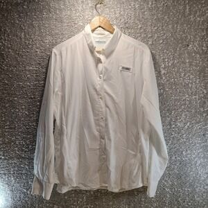 Columbia Women's PFG Omni-shade Snap Front Roll Tab Sleeve XL Polyester White